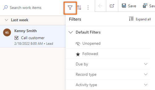 Screenshot der Filteroptionen für die Arbeitsliste.