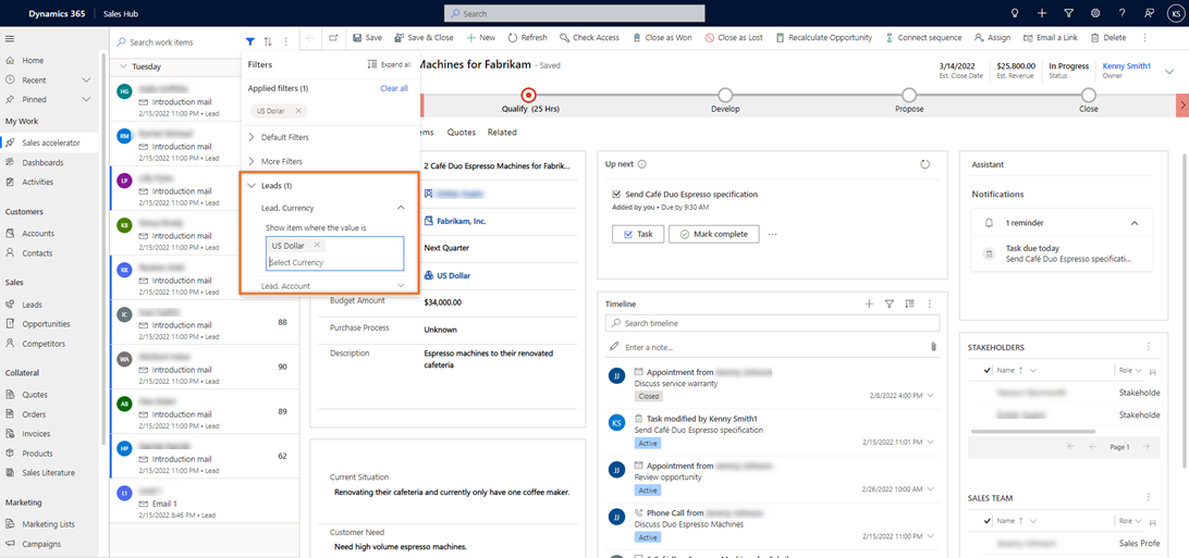 Screenshot mit der Auswahl des Filters auf US-Dollar.