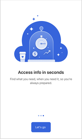 Screenshot des zweiten Willkommensbildschirms in der mobilen Dynamics 365 Sales-App.
