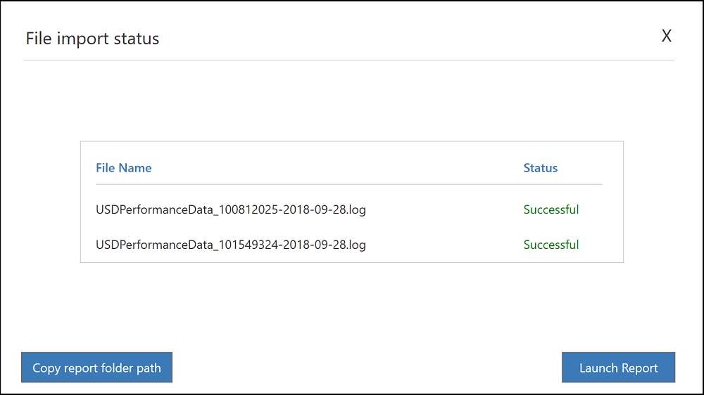 Dateiimport-Statusbildschirm.