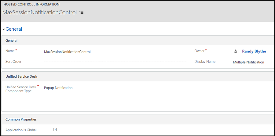 Gehostetes Steuerelement mit USD-Komponententyp als Popup-Benachrichtigung.