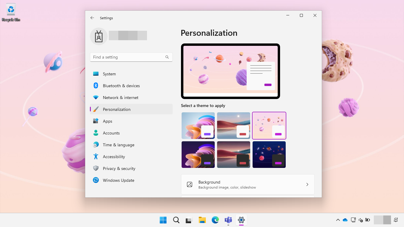 Screenshot der Auswahl von Windows 11 Bildungsdesigns