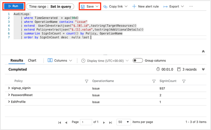 Screenshot des Log Analytics-Protokoll-Editors.