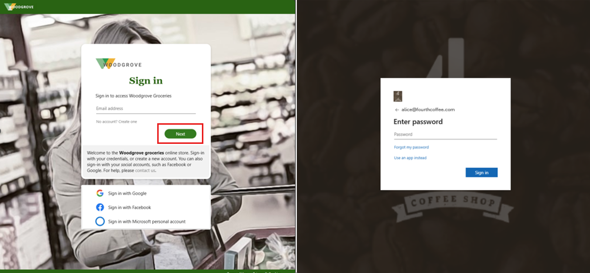 Screenshot des Benutzeranmeldungsflusses für Gastbenutzer.