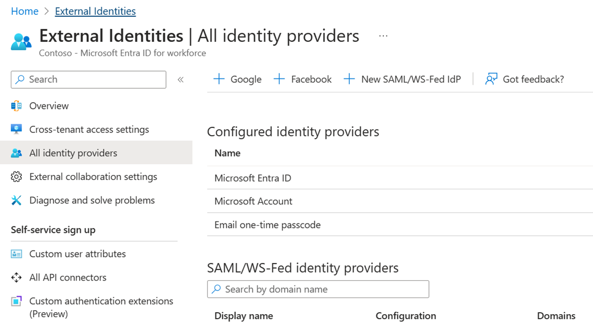 Screenshot showing the Identity providers page.