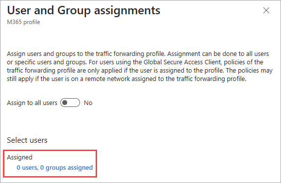 Screenshot des Links „0 Benutzer, 0 Gruppen zugewiesen“.