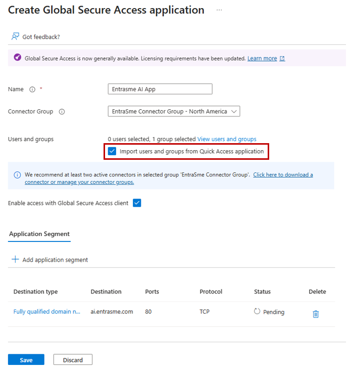 Screenshot der Option zum Importieren von Benutzern und Gruppen aus dem Schnellzugriff.