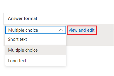 Zugriffspaket – Richtlinie – Auswählen von „Edit and localize“ (Bearbeiten und lokalisieren) für das Antwortformat „Mehrfachauswahl“