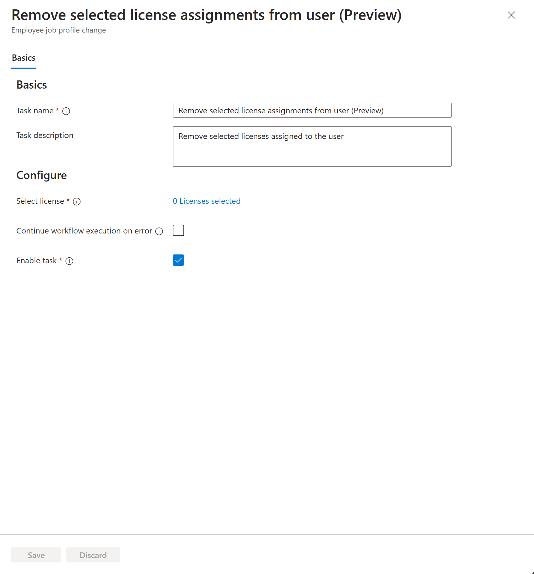 Screenshot: Aufgabe „Ausgewählte Lizenzzuweisungen für einen Benutzer entfernen“.