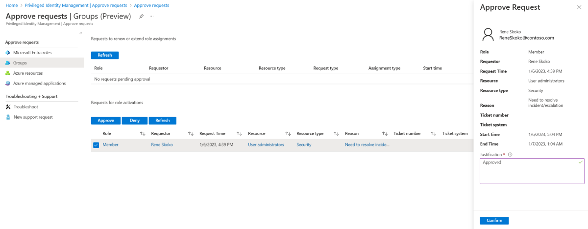 Screenshot: durch Ihre Genehmigung generierte Azure-Benachrichtigung