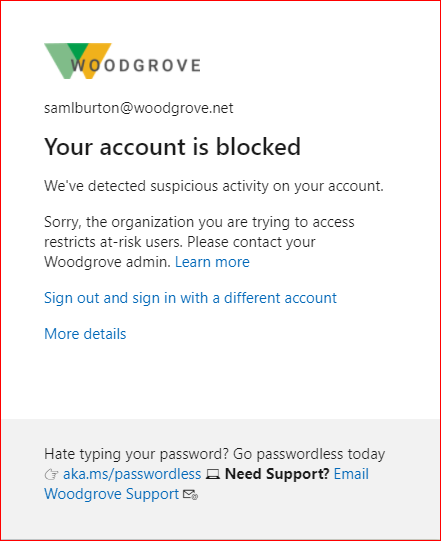Screenshot der Fehlermeldung mit blockierten Gastkonten, wenden Sie sich an den Administrator Ihrer Organisation.
