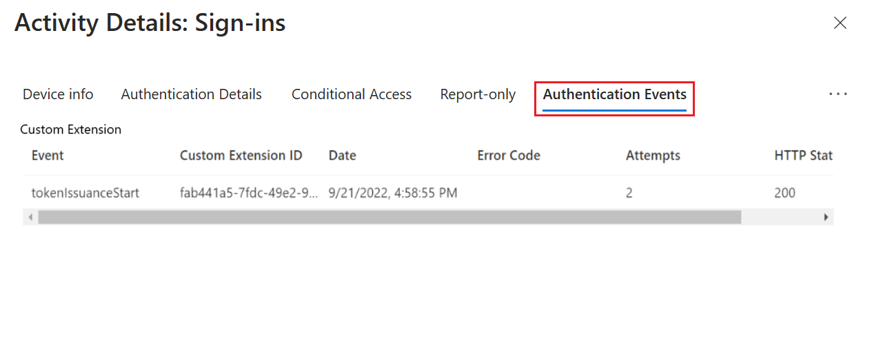 Screenshot: Informationen zu Authentifizierungsereignissen