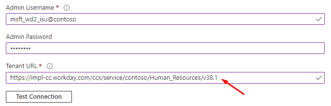 Screenshot der Microsoft Entra Admin Center-Bereitstellungs-App mit Workday-Version.