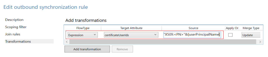 Screenshot, wie man x509 synchronisiert.