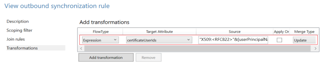 Screenshot, wie RFC822Name synchronisiert wird.