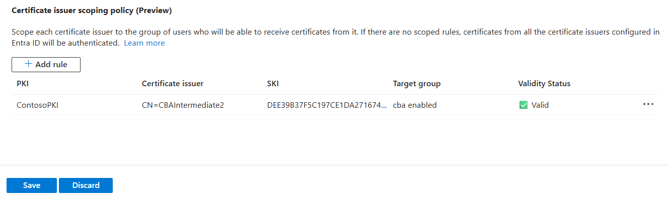 Screenshot, der die Option zum Speichern der CBA-Konfiguration im CA-Scoping anzeigt.