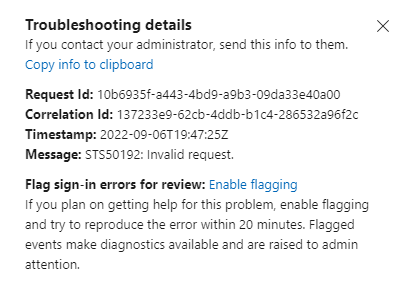 Screenshot mit Fehlerdetails.