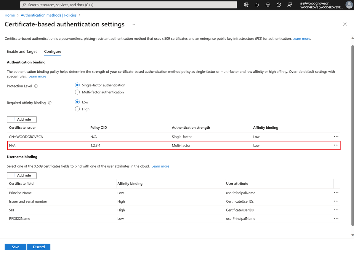 Screenshot: Konfiguration der Authentifizierungsrichtlinie mit erforderlicher Multi-Faktor-Authentifizierung.
