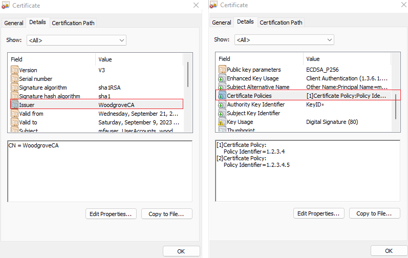 Screenshot des Benutzerzertifikats.