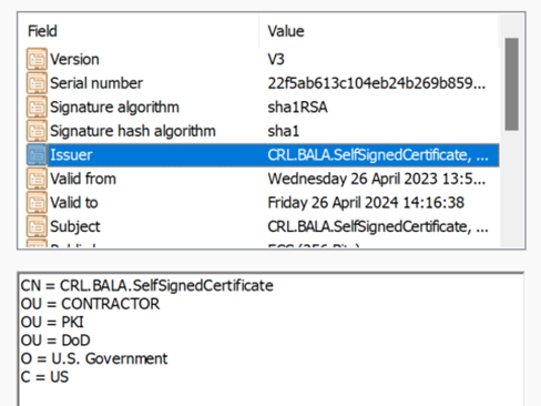 Screenshot des Werts des Zertifikatausstellers bei Verwendung mit mehreren Bindungen.