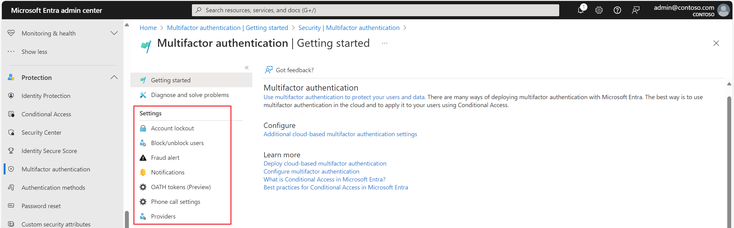 Einstellungen für Microsoft Entra Multifactor Authentication
