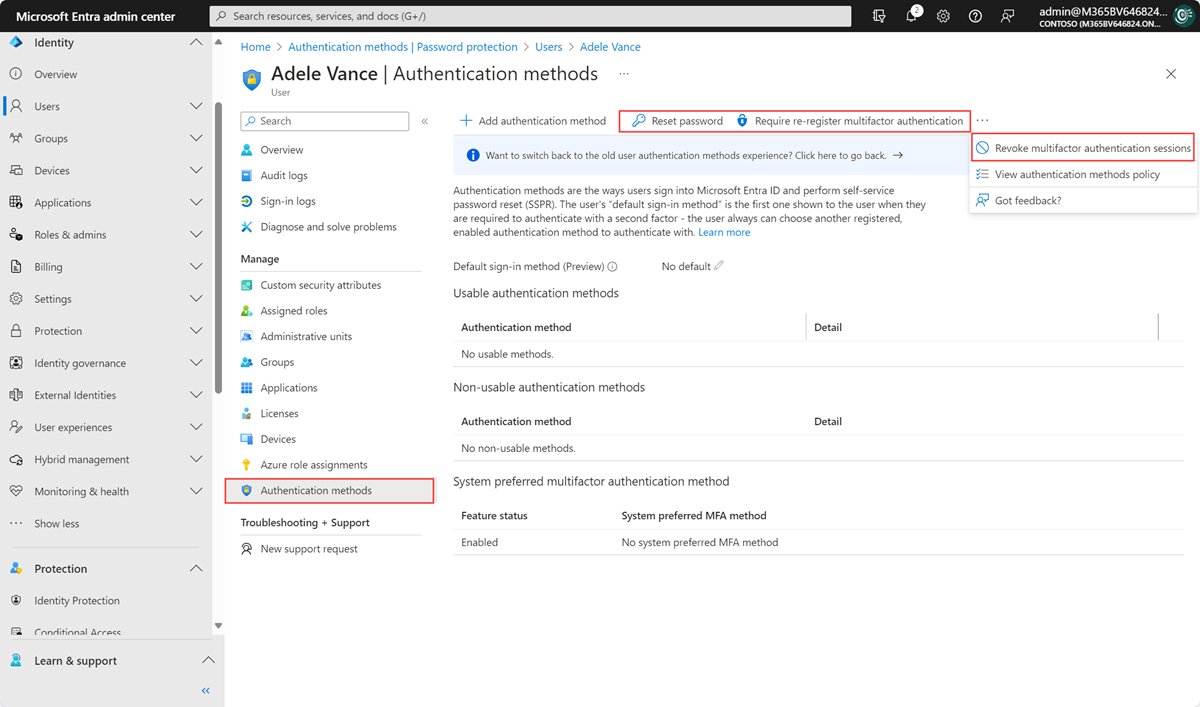 Screenshot: Verwalten von Authentifizierungsmethoden über das Microsoft Entra Admin Center