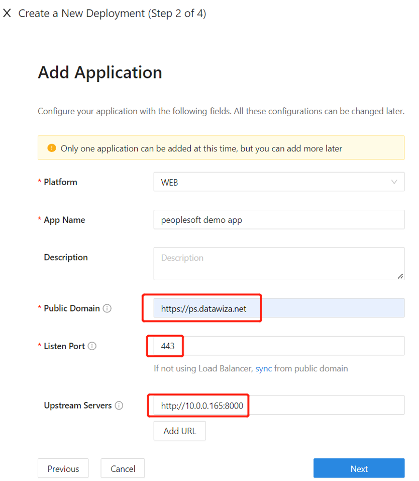 Screenshot: Einträge unter „Add Application“