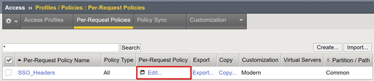 Screenshot der Option „Edit“ (Bearbeiten) in der Spalte „Per Request Policy“ (Anforderungsbezogene Richtlinie).