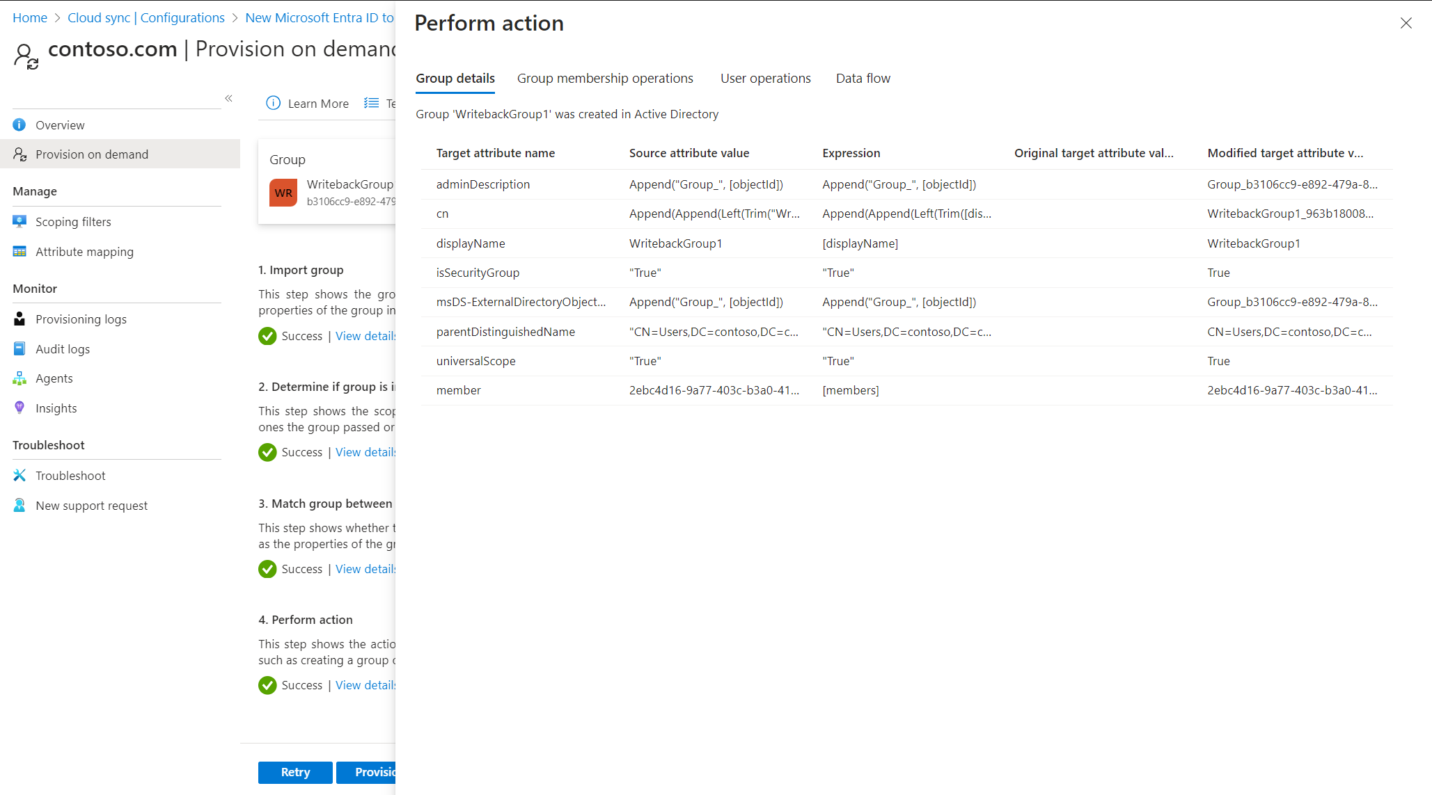 Screenshot: Erfolgreiche bedarfsgesteuerte Bereitstellung.
