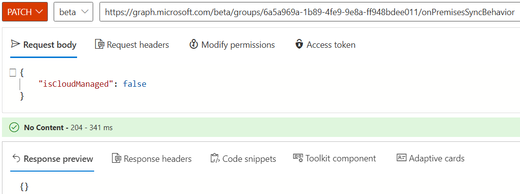 Screenshot des API-Aufrufs zum Wiederherstellen von SOA.