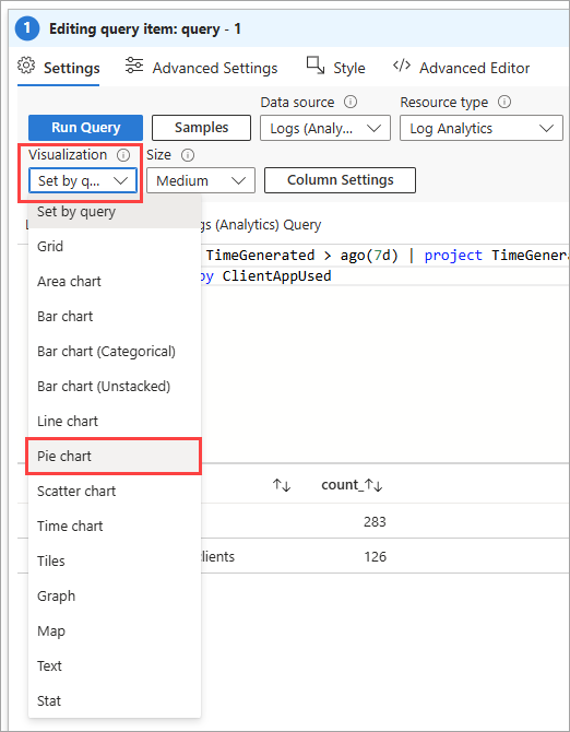Screenshot der Menüoption „Kreisdiagramm“.