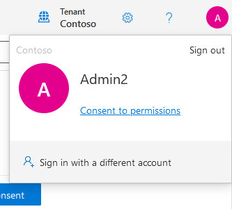 Screenshot des Microsoft Graph-Tester-Profils mit dem Link „Berechtigungen zustimmen“.