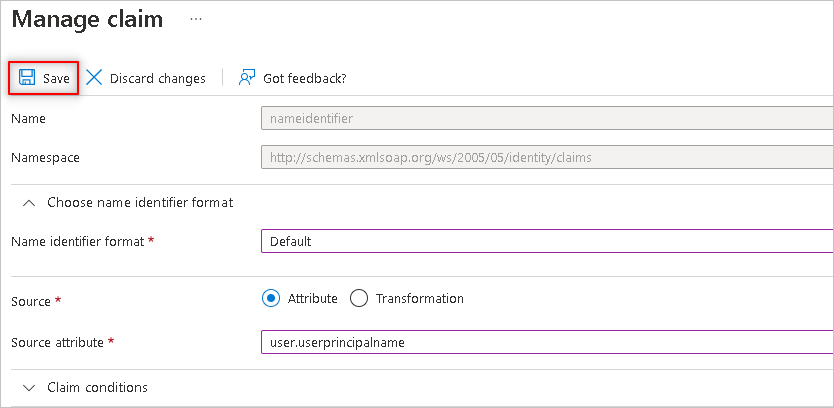 Screenshot showing how to save Attributes and Claims.