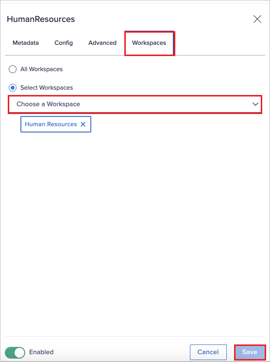 Screenshot der Seite „Arbeitsbereiche“.
