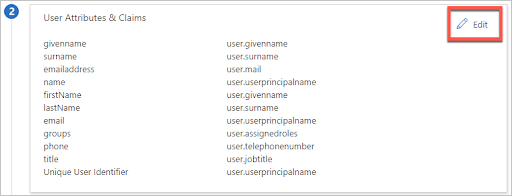 Screenshot: Standardattribute für ein SAML-Token.
