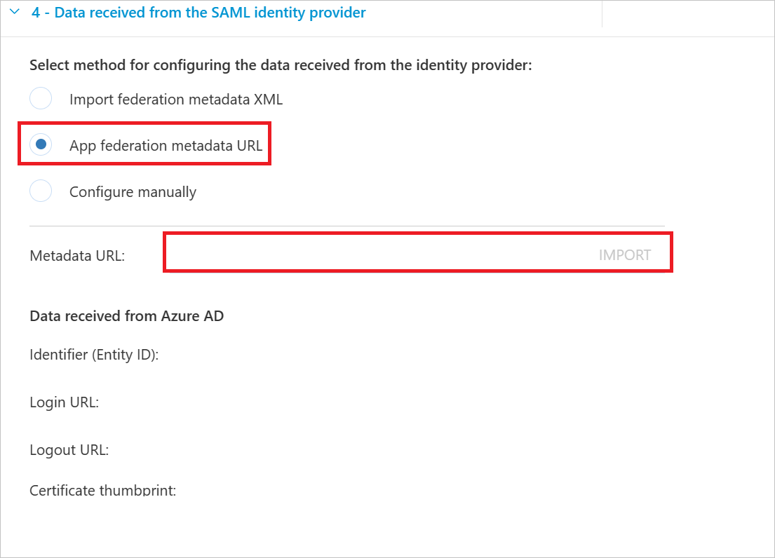 Application Screenshot shows settings of the app metadata URL.