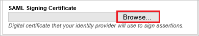 Screenshot shows where you can specify your SAML Signing Certificate.