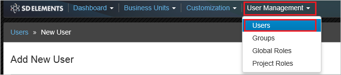 Screenshot mit ausgewählter Option „Benutzer“ im Dropdownmenü „Benutzerverwaltung“