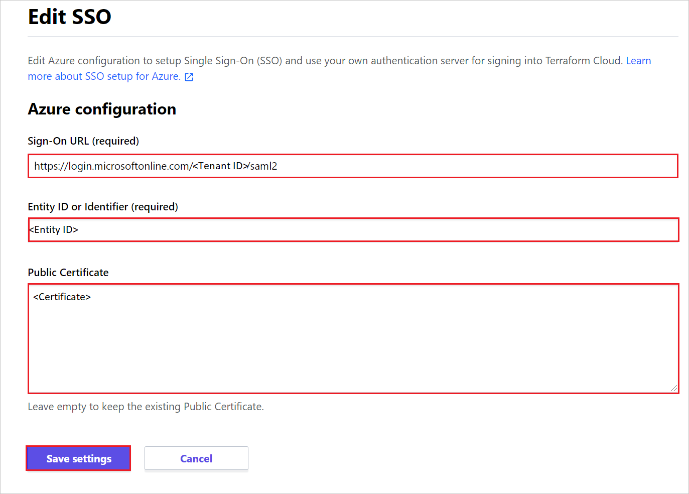 Terraform Cloud: Edit SSO (SSO bearbeiten)