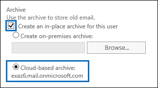 Klicken Sie unter Archivieren auf das Kontrollkästchen, und klicken Sie dann auf Cloudbasiertes Archiv.