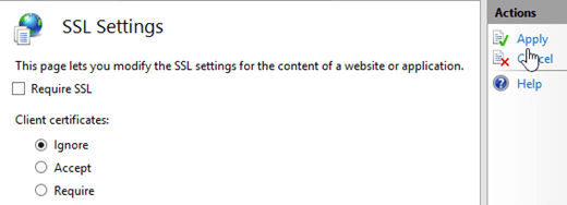 Deaktivieren Sie im IIS-Manager in den SSL-Einstellungen der Standardwebsite unter „SSL erforderlich' die Option „Erforderlich'.