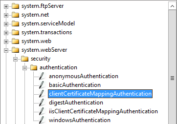 Wählen Sie clientCertificateMappingAuthentication in Configuration Manager in IIS für das virtuelle Verzeichnis owa aus.