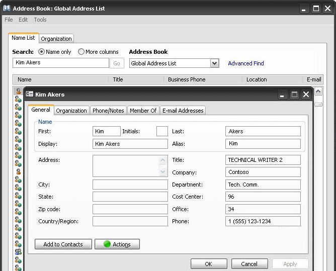 Standardvorlage für Details in Outlook 2007.