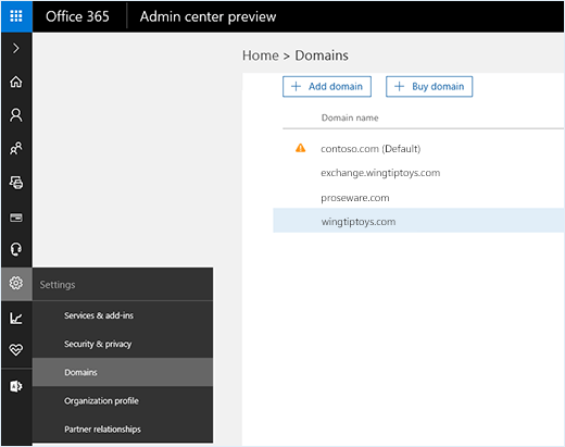 Der Screenshot zeigt das Admin Center, in dem sie Option 