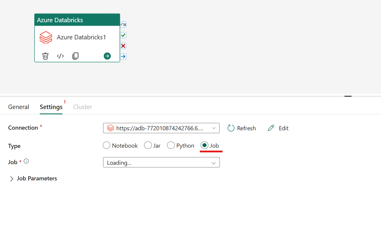 Screenshot des Auftragstyps der Azure Databricks-Aktivität.