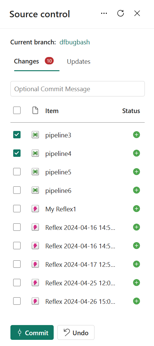 Screenshot des Dialogfelds „Quellcodeverwaltung” für einen Git-Commit.