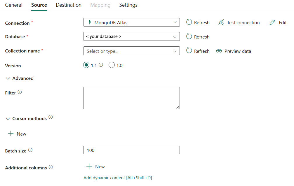 Screenshot mit dem Quell-Tab und der Liste der Eigenschaften.