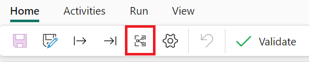 Screenshot der Schaltfläche Pipelinevorlagenkatalog auf der Registerkarte Start des Pipeline-Editors.