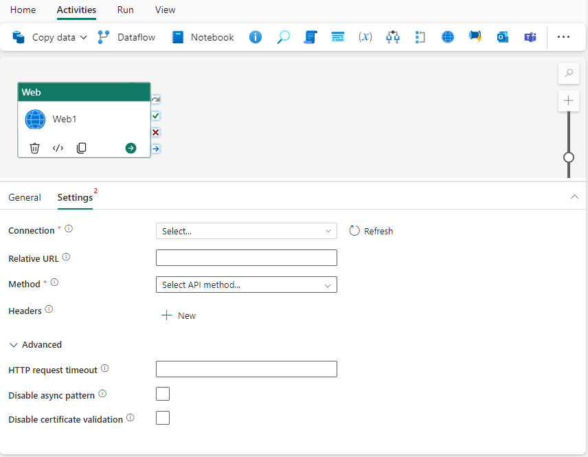 Screenshot, das die Registerkarte „Einstellungen für Lookup-Aktivitäten“ zeigt, wobei die Registerkarte hervorgehoben wird und eine neue Verbindung ausgewählt werden kann.