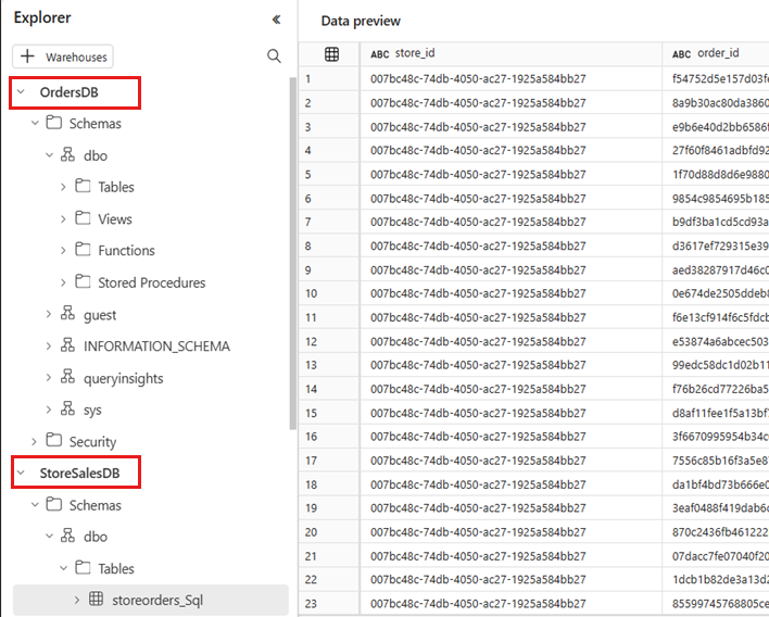 Screenshot des Abfrage-Editors mit mehreren gespiegelten Datenbanken verfügbar.